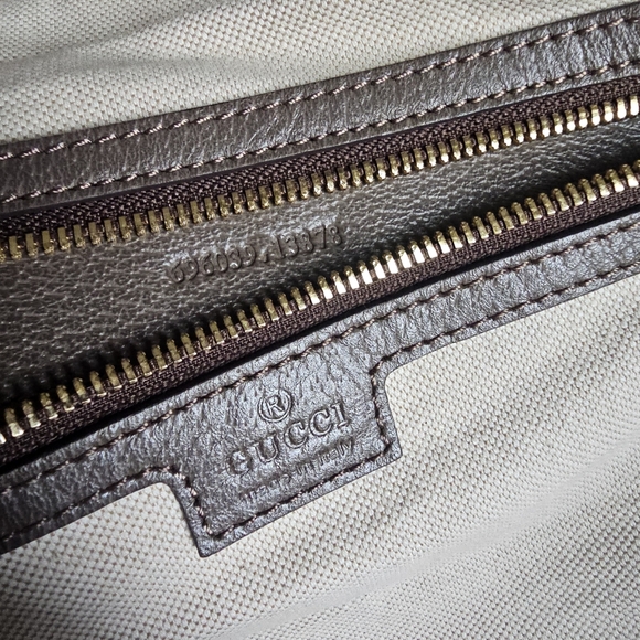 Gucci Monogram Jumbo GG Textured Dollar Calfskin Web Large Duffle  Camel Ebony - Picture 9 of 13